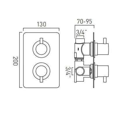 Vado Celsius Square 2 Handle Concealed Thermostatic Shower Valve