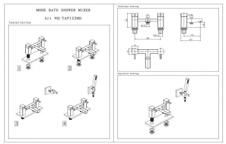 Kartell Mode Bath Shower Mixer Tap Chrome