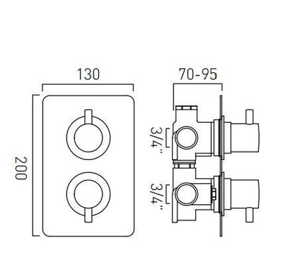 Vado Celsius Square 2 Handle Concealed Thermostatic Shower Valve