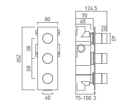 Vado Omika Two Outlet Three Handle Tablet Thermostatic Valve