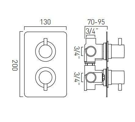 Vado Celsius Square 2 Handle Concealed Thermostatic Shower Valve