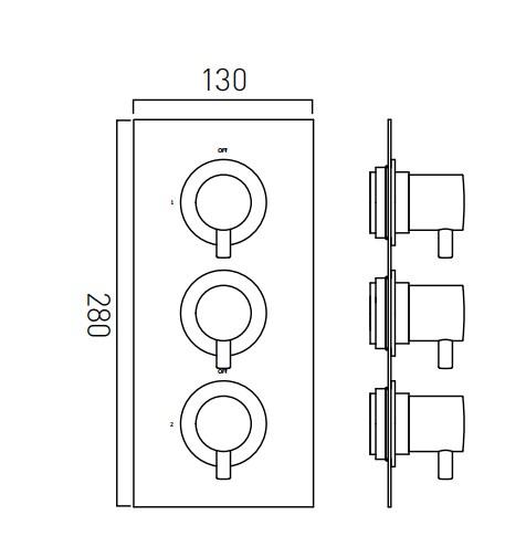 Vado Celsius Square Two Outlet Trim For 128D/2 Thermostatic Valve