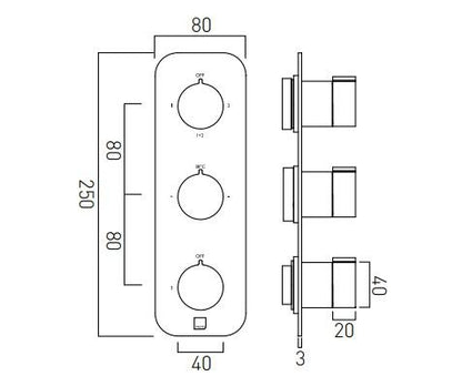 Vado Tablet Altitude Trim Kit For 3 Outlet Concealed Thermostatic Valves