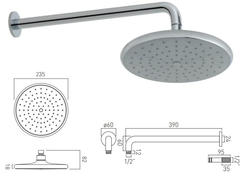 Vado Ceres Self-Cleaning Shower Head And Wall Mounted Shower Arm