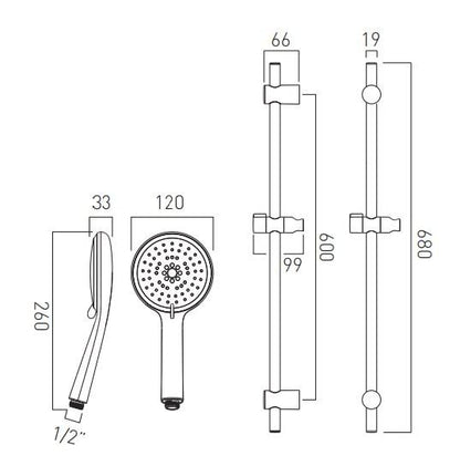 Vado Ceres Slide Rail Shower Kit With Multi-Function Self-Cleaning Shower Handset