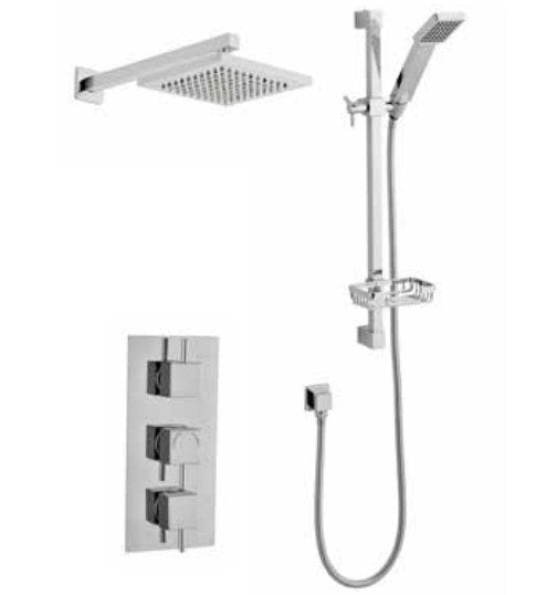 Kartell Pure Triple Thermostatic Concealed Shower with Adjustable Slide Rail Kit and Overhead Drencher