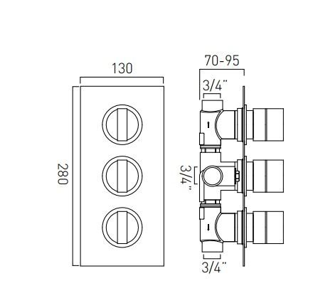 Vado Notion 2 Outlet 3 Handle Thermostatic Shower Valve Wall Mounted