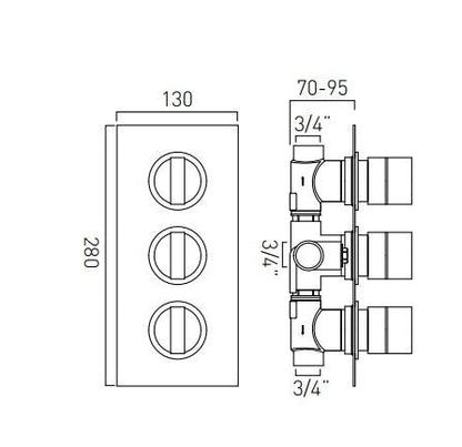 Vado Notion 2 Outlet 3 Handle Thermostatic Shower Valve Wall Mounted