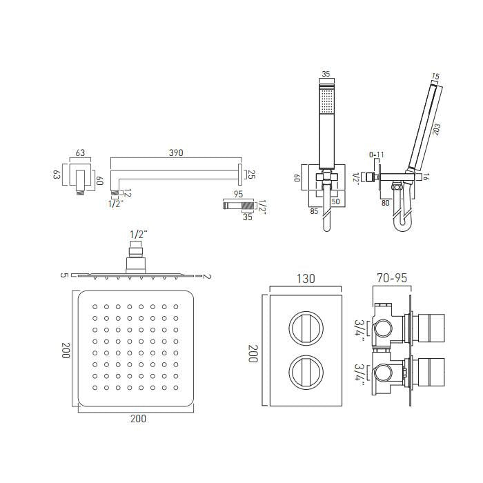 Vado DX Notion - 2 Outlet Thermostatic Shower set