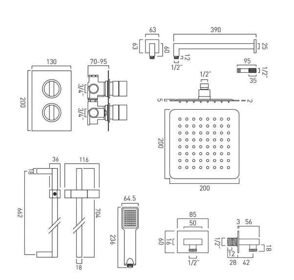 Vado DX Notion - 2 Outlet Thermostatic Shower set With V2 Kit