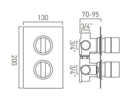 Vado Notion 3 Outlet 2 Handle Thermostatic Shower Valve Wall Mounted