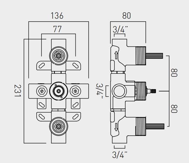 Vado Concealed Part For Two Outlet 128D/2 Thermostatic Valve