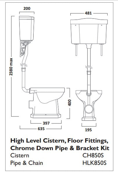 Tavistock Vitoria High Level Cistern and lid with fitting