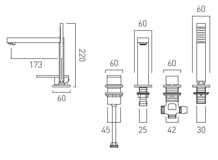 Vado Notion 4 Hole Bath Shower Mixer Single Lever Deck Mounted