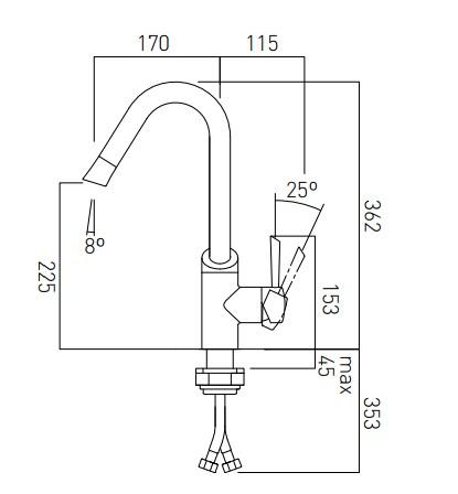 Vado Kori Mono Sink Mixer Single Lever Deck Mounted With Swivel Spout