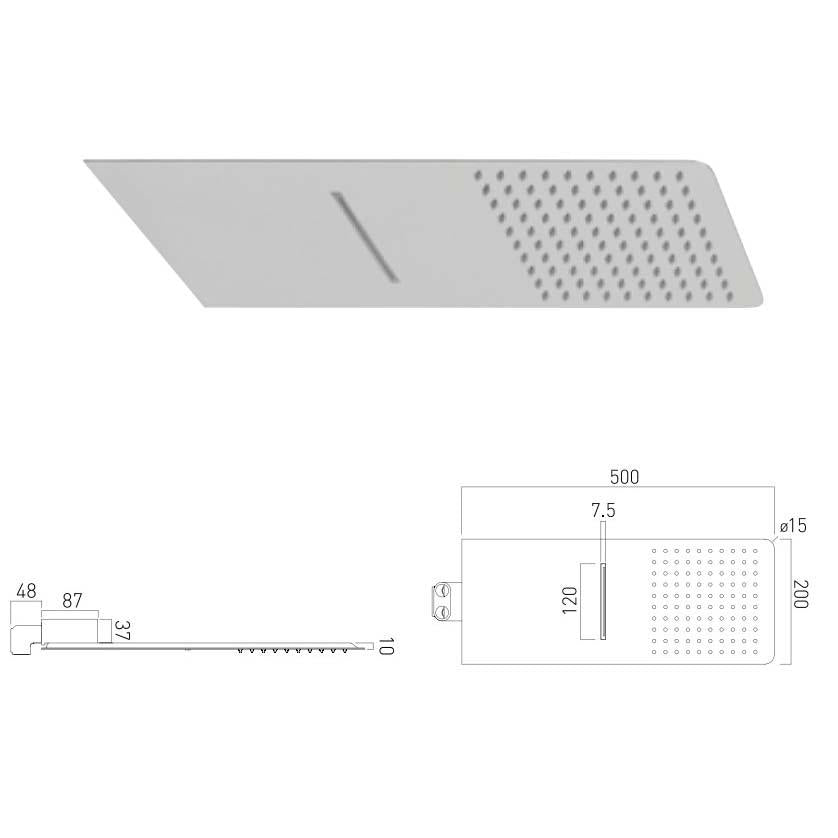 Vado Aquablade Slimline 2 Function Wall Mounted Shower Head