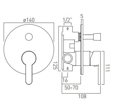 Vado Sense Concealed Single Lever Wall Mounted Manual Shower Valve With Diverter