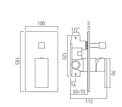 Vado Notion Concealed Single Lever Wall Mounted Manual Shower Valve With Diverter