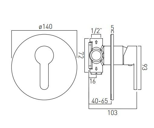 Vado Sense Round Back Plate Concealed Manual Shower Valve Single Lever