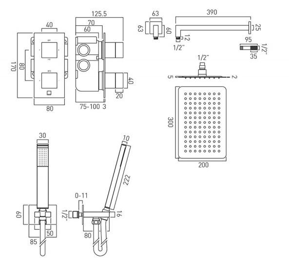Vado Tablet Notion - 2 Outlet Vertical Thermostatic Shower set and Shower Kit