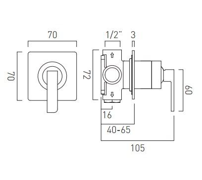 Vado Omika Concealed Manual Shower Valve Single Lever Wall Mounted