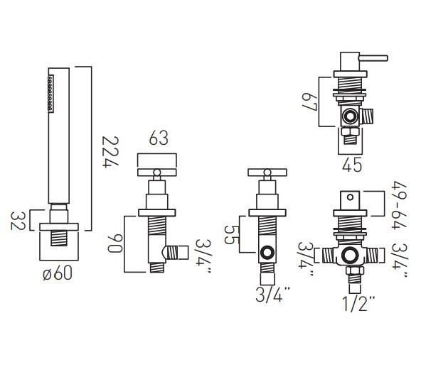 Vado Elements 4 Hole Bath Shower Mixer Without Spout