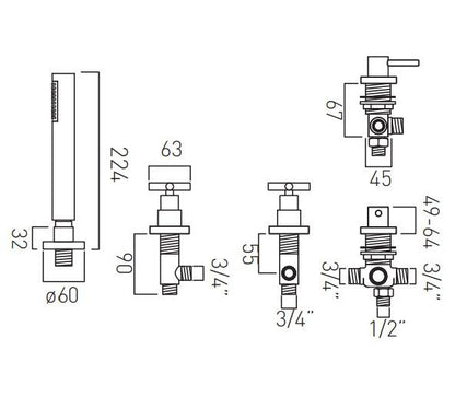 Vado Elements 4 Hole Bath Shower Mixer Without Spout