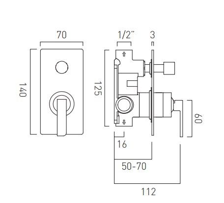 Vado Omika Concealed Single Lever Wall Mounted Manual Shower Valve With Diverter