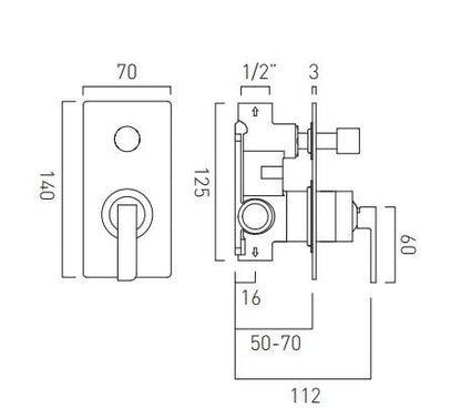 Vado Omika Concealed Single Lever Wall Mounted Manual Shower Valve With Diverter