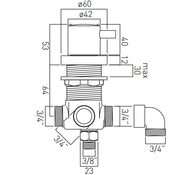 Vado Elements Concealed 2 Way Diverter Deck Mounted