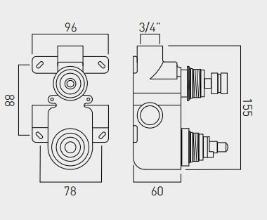 Vado Shower Valve Body For Tablet Altitude Concealed 1 Outlet, 2 Handle Thermostatic Shower Valve