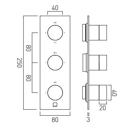 Vado Tablet Omika Trim Kit For 3 Outlet Concealed Thermostatic Valves