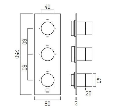 Vado Tablet Omika Trim Kit For 3 Outlet Concealed Thermostatic Valves