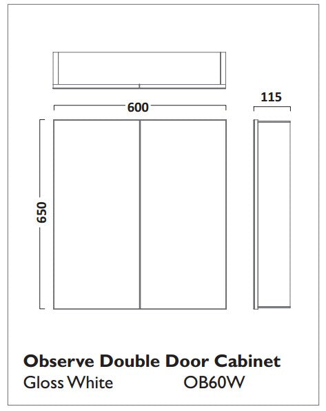 Tavistock Observe 600mm 2-Door Mirror Cabinet with Glass Shelves