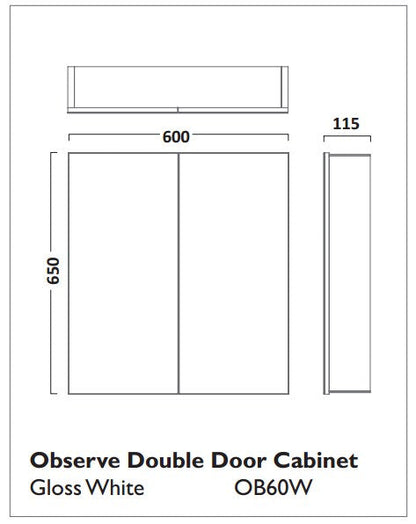 Tavistock Observe 600mm 2-Door Mirror Cabinet with Glass Shelves