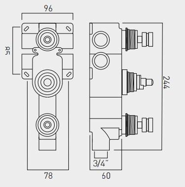 Vado Shower Valve Body For Tablet Concealed 3 Outlet, 3 Handle Thermostatic Shower Valve