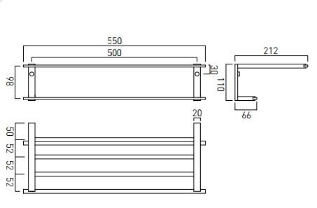 Vado Level Towel Shelf With Towel Rail 550mm (22")