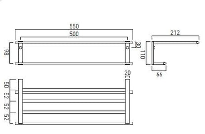 Vado Level Towel Shelf With Towel Rail 550mm (22")