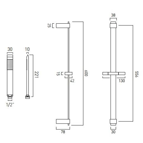 Vado Omika Single Function Slide Rail Kit With Single-Function Shower Handset