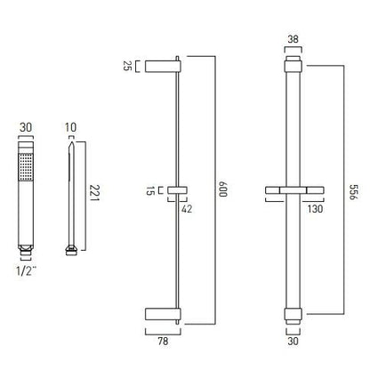 Vado Omika Single Function Slide Rail Kit With Single-Function Shower Handset