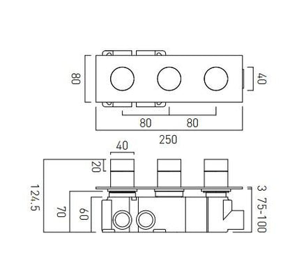 Vado Omika Three Outlet Three Handle Tablet Thermostatic Valve with All-Flow Function