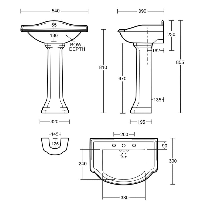 Imperial Drift 540mm Small Basin and Pedestal