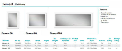 HiB Element Illuminated Rectangular Wall Mounting LED Mirror