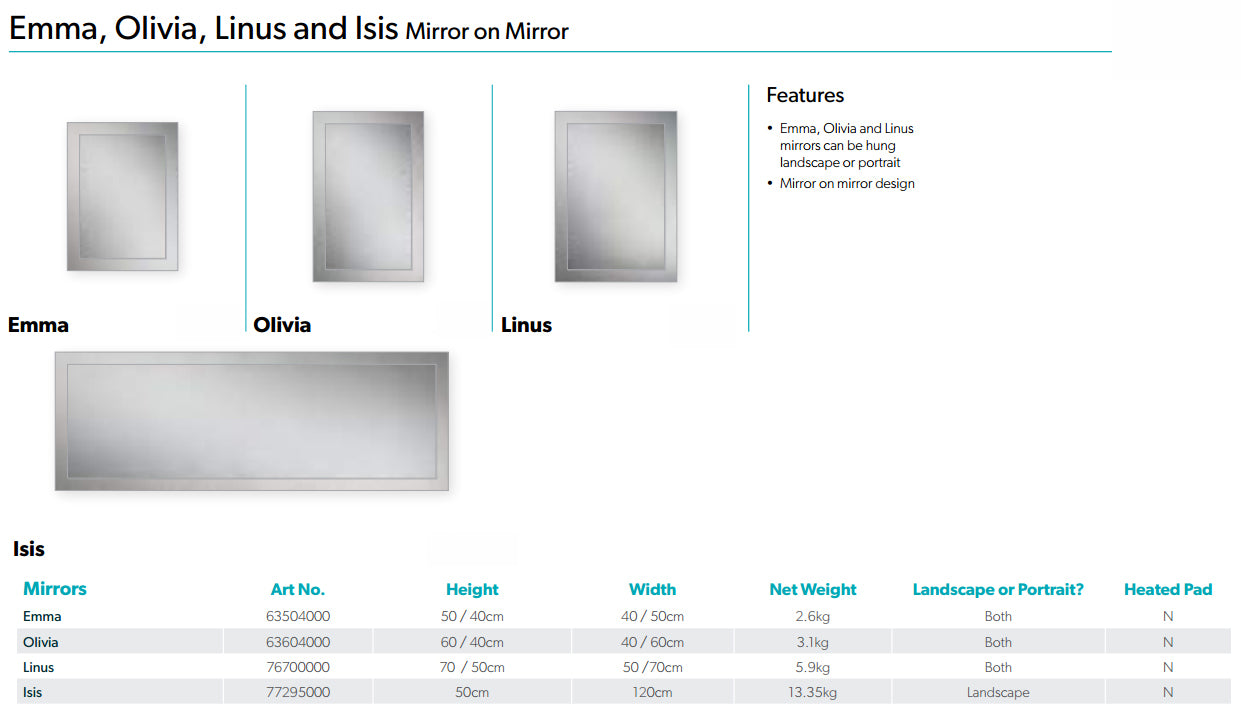 HiB Linus Non-Illuminated Rectangular Bathroom Mirror