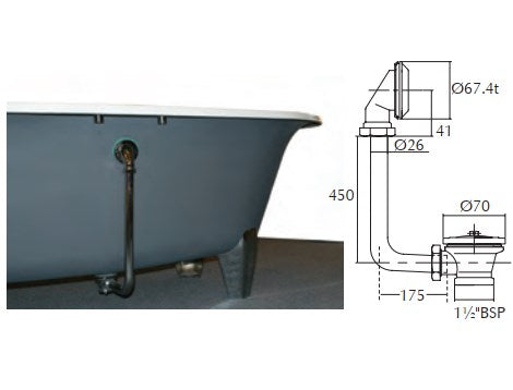 Imperial Roll Top Bath Exposed Waste