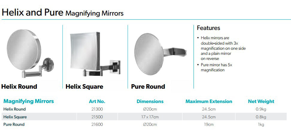 HiB Helix Square Magnifying Bathroom Mirror  - Chrome