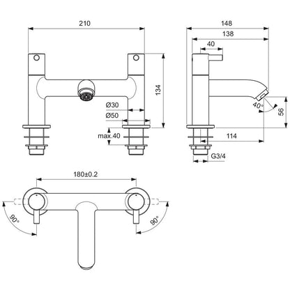 Ideal Standard Ceraline two taphole dual control bath filler
