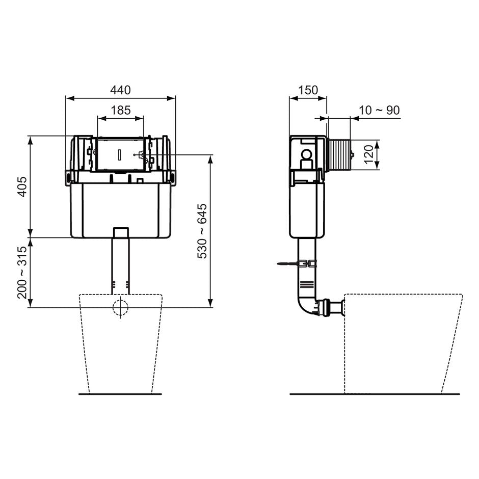 Prosys R042867 Ideal Standard Prosys 150 depth WC cistern front or top actuation CL2