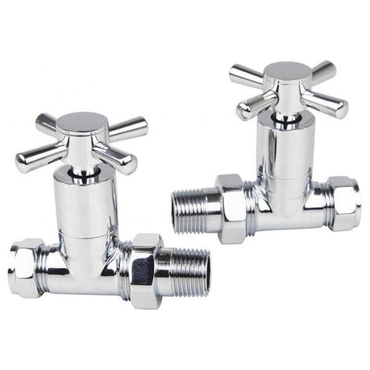 Kartell Times Cross Straight Radiator Valve - Pair Chrome