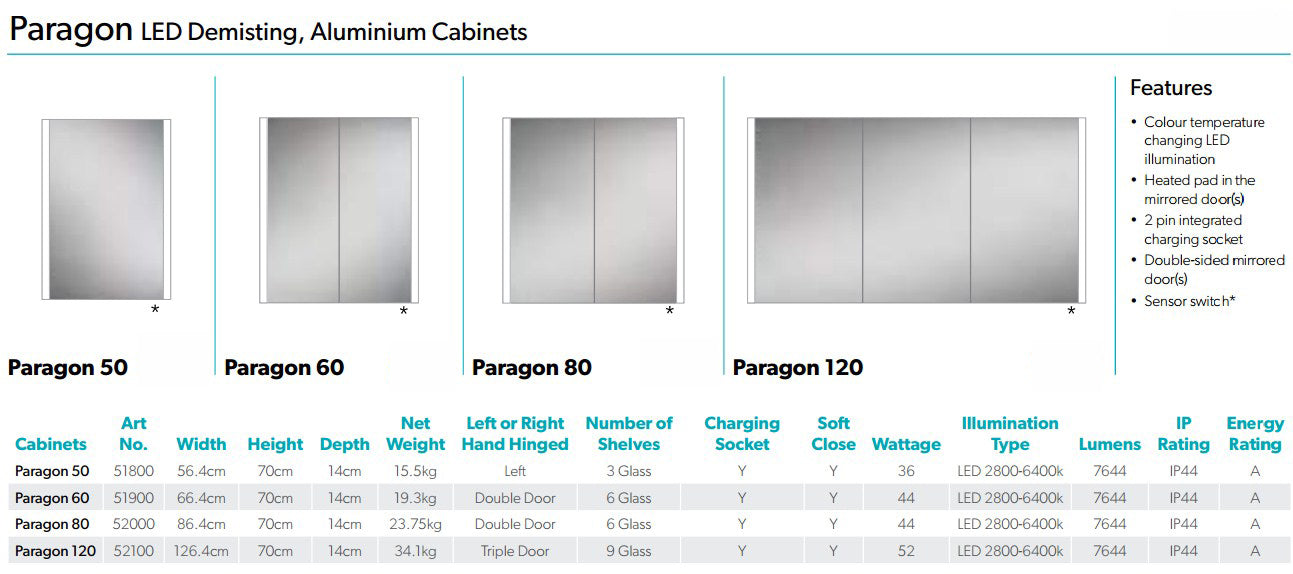 HiB Paragon 56cm 1 Door Illuminated Aluminium Cabinets